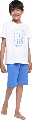 li'l tomatoes Kids Nightwear Boys Printed Cotton Blend(White Pack of 1)