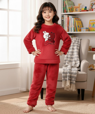 Keenuu Kids Nightwear Boys & Girls Self Design Fleece Blend(Brown Pack of 1)