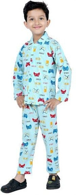 Bornlov Kids Nightwear Boys Printed Cotton(Light Blue Pack of 1)