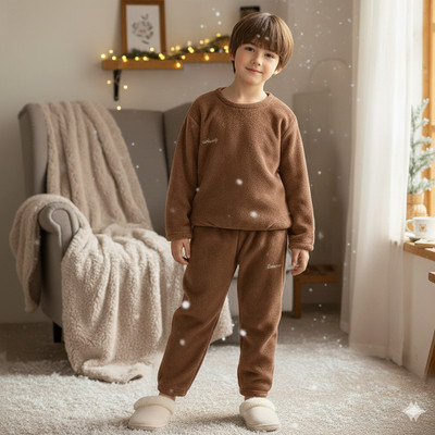 Uttam Kids Nightwear Boys & Girls Self Design Fleece Blend(Brown Pack of 1)