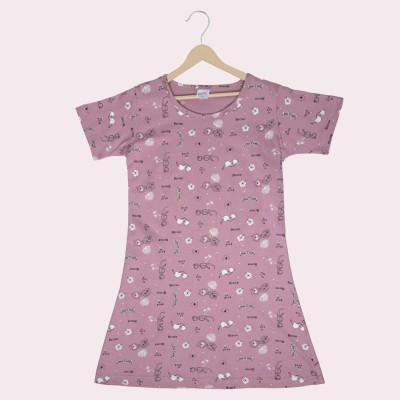 Cremlin Clothing Kids Nightwear Girls Printed Cotton(Purple Pack of 1)