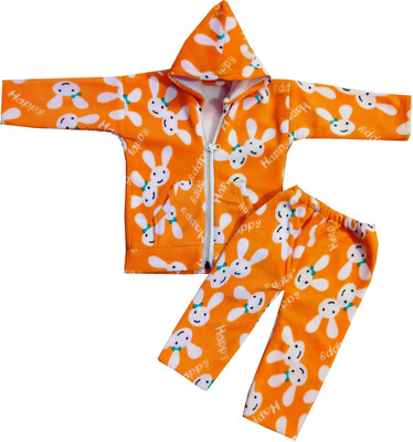 Siddhi Enterprises Kids Nightwear Girls Printed Fleece Blend(Orange Pack of 1)