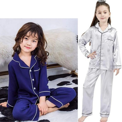 VCD FASHION TREND Kids Nightwear Baby Boys & Baby Girls Self Design Pure Satin(Multicolor Pack of 2)