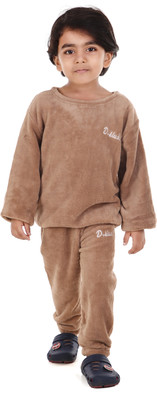 Uttam Kids Nightwear Boys & Girls Printed Fleece Blend(Brown Pack of 1)