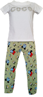 Stylista Fashion Boutique Kids Nightwear Girls Printed Fleece Blend(Light Green Pack of 1)