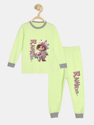 Wyld Sprog Kids Nightwear Boys Printed Cotton(Light Green Pack of 1)