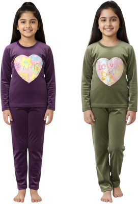 vestido hub Kids Nightwear Baby Boys & Baby Girls Applique Faux Velvet(Multicolor Pack of 2)