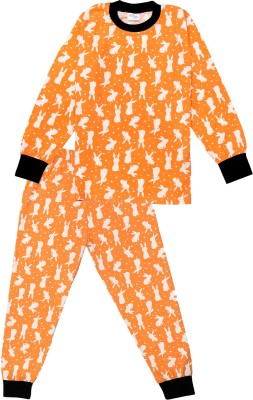 Mahi Fashion Kids Nightwear Boys & Girls Printed Fleece Blend(Orange Pack of 1)