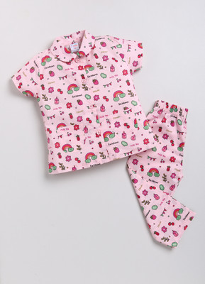 NAUTI KIDZ Kids Nightwear Girls Printed Cotton(Pink Pack of 1)