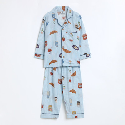 Cocoon Care Kids Nightwear Boys & Girls Printed Cotton(Blue Pack of 1)