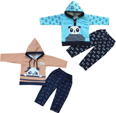 HouseOfCommon Kids Nightwear Baby Boys & Baby Girls Printed Fleece Blend(Multicolor Pack of 2)