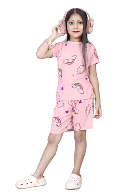 RKEVENT FASHION HUB Kids Nightwear Baby Girls Printed Polyester Blend(Pink Pack of 1)