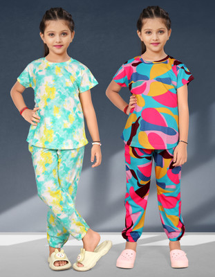 anikaenterprise Kids Nightwear Baby Girls Printed Cotton Blend(Multicolor Pack of 2)