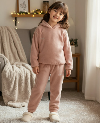 Keenuu Kids Nightwear Boys & Girls Solid Fleece Blend(Pink Pack of 1)