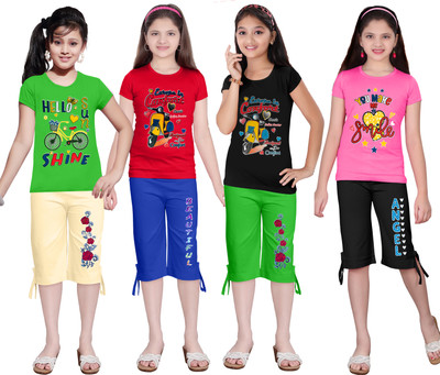 KS KOARA Girls Casual T-shirt Three Fourth Pant(193 MULTICOLOURRS)