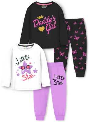 Trampoline Girls Casual T-shirt Pyjama(White, Black)