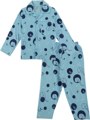 Toyific Kids Nightwear Girls Graphic Print Cotton(Light Blue Pack of 1)