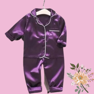 VC FASHHION HUB Kids Nightwear Baby Girls Solid Pure Satin(Purple Pack of 1)