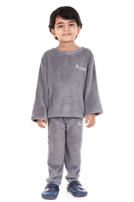 Uttam Kids Nightwear Boys & Girls Printed Fleece Blend(Grey Pack of 1)