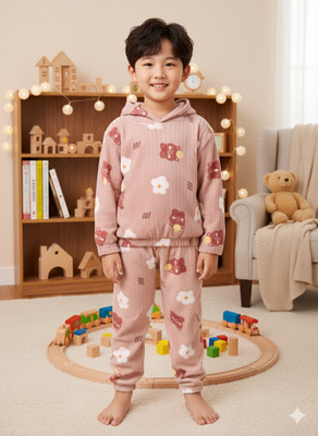 Keenuu Kids Nightwear Boys & Girls Printed Fleece Blend(Brown Pack of 1)