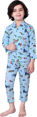 Kf collections Kids Nightwear Boys & Girls Graphic Print Cotton Blend(Light Blue Pack of 1)
