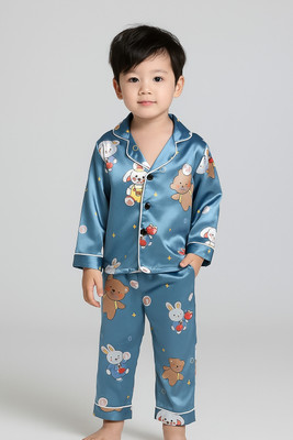 PAGHDAL BROTHERS Kids Nightwear Baby Boys & Baby Girls Printed Polyester Blend(Dark Blue Pack of 1)
