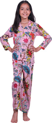 PlayfulThreads Kids Nightwear Baby Boys & Baby Girls Printed Cotton(Pink Pack of 1)