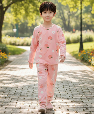 Keenuu Kids Nightwear Boys & Girls Printed Fleece Blend(Pink Pack of 1)
