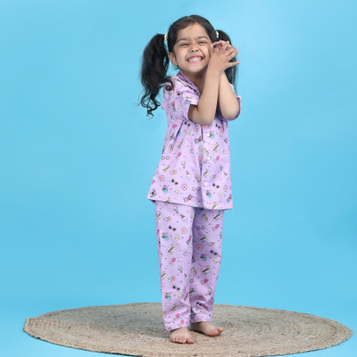 POLKA TOTS Kids Nightwear Baby Girls Printed Cotton(Purple Pack of 1)