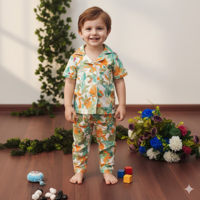 littellike Kids Nightwear Baby Boys & Baby Girls Printed Cotton Blend(Green Pack of 1)