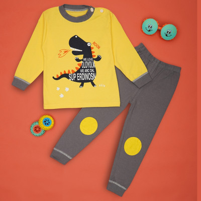 Neska Moda Boys & Girls Casual T-shirt Pant(Yellow, Grey)