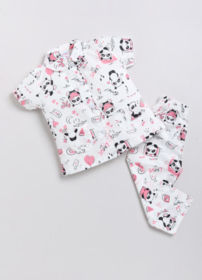 NAUTI KIDZ Kids Nightwear Girls Printed Cotton(White Pack of 1)