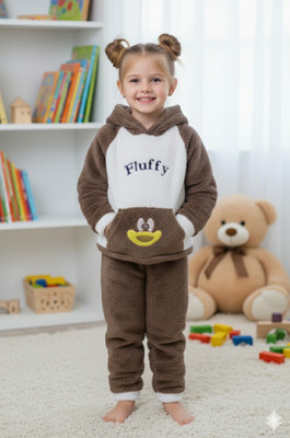 Keenuu Kids Nightwear Boys & Girls Colorblock Fleece Blend(Brown Pack of 1)