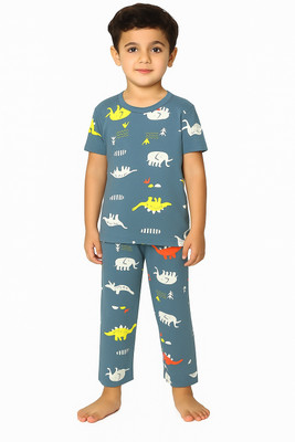 Camey Kids Nightwear Boys & Girls Printed Cotton(Blue Pack of 1)