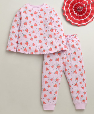 BUMZEE Kids Nightwear Girls Graphic Print Cotton(Red Pack of 1)