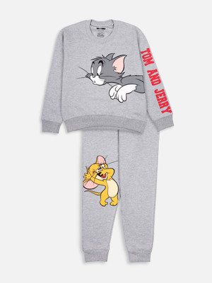 Nap Chief Boys & Girls Tom & Jerry Casual Sweatshirt Track Pants(Grey Melange)