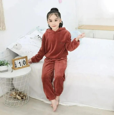 Ucollection Kids Nightwear Girls Printed Fleece Blend(Red Pack of 1)