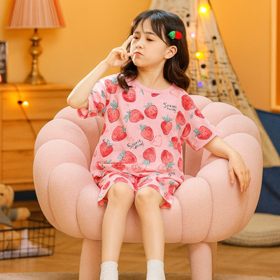 ishavsyam Kids Nightwear Girls Striped Polyester Blend(Pink Pack of 1)