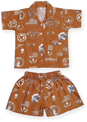A Little Swag Kids Nightwear Baby Boys & Baby Girls Printed Cotton Blend(Brown Pack of 1)