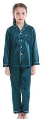 VC FASHION HUB Kids Nightwear Girls Solid Pure Satin(Dark Green Pack of 1)