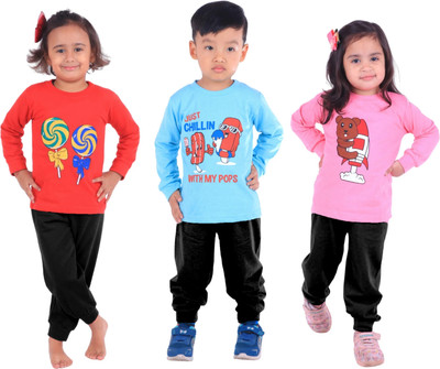 Sakuya Kids Nightwear Baby Boys & Baby Girls Printed Cotton Blend(Multicolor Pack of 3)