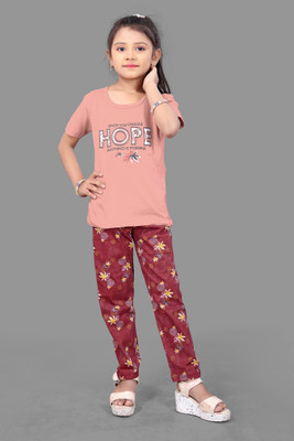 KASHIRA Kids Nightwear Girls Printed Cotton(Maroon Pack of 1)