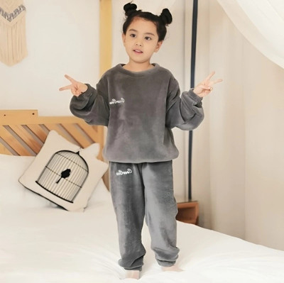 Lugo Kids Nightwear Boys & Girls Self Design Fleece Blend(Grey Pack of 1)