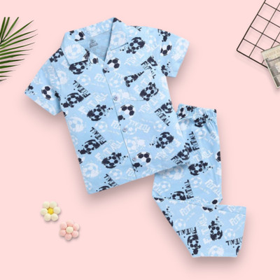 FashionFlicks Kids Nightwear Baby Boys & Baby Girls Printed Cotton(Multicolor Pack of 1)