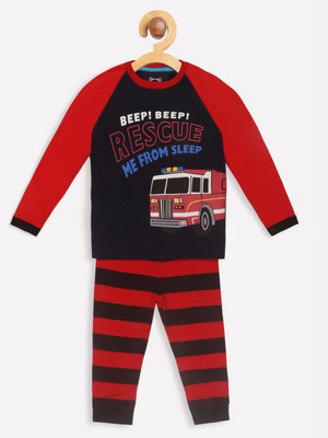 Lazy Shark Kids Nightwear Boys Printed Cotton Blend(Multicolor Pack of 1)