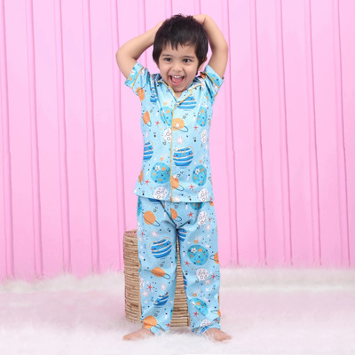 POLKA TOTS Kids Nightwear Baby Boys & Baby Girls Printed Cotton(Light Blue Pack of 1)