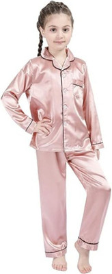 VCD FASHION TREND Kids Nightwear Baby Boys & Baby Girls Solid Pure Satin(Pink Pack of 1)
