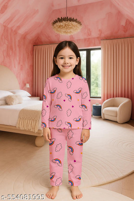 lupapicloth Kids Nightwear Girls Printed Polyester Blend(Pink Pack of 1)
