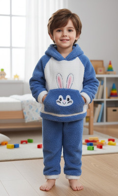 Ucollection Kids Nightwear Baby Boys Printed Fleece Blend(Blue Pack of 1)