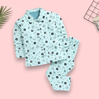 Woxaa Kids Nightwear Baby Girls Printed Nylon(Blue Pack of 1)